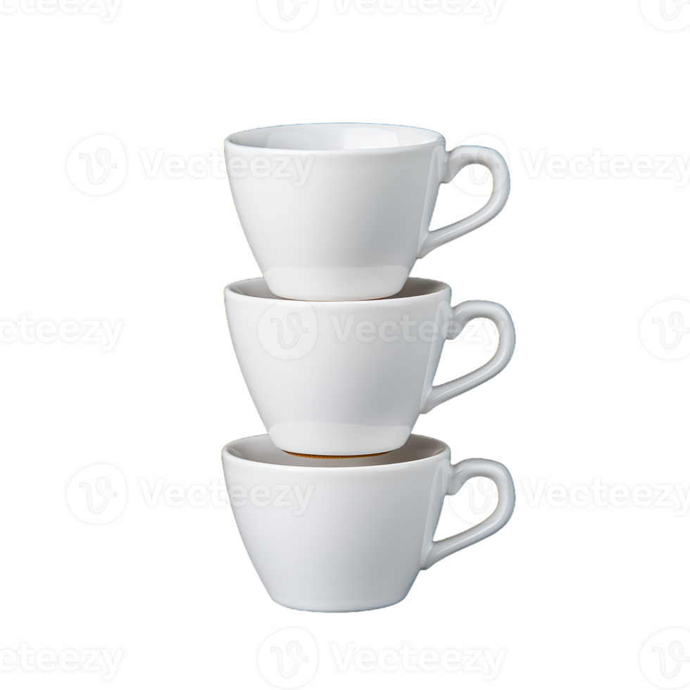Stacked white ceramic cups with a minimalist design isolated on a transparent background png