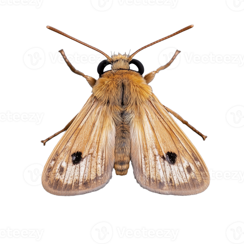 Close-up image of a beautiful brown moth on a transparent background, showcasing intricate wing patterns and textures in natural colors png