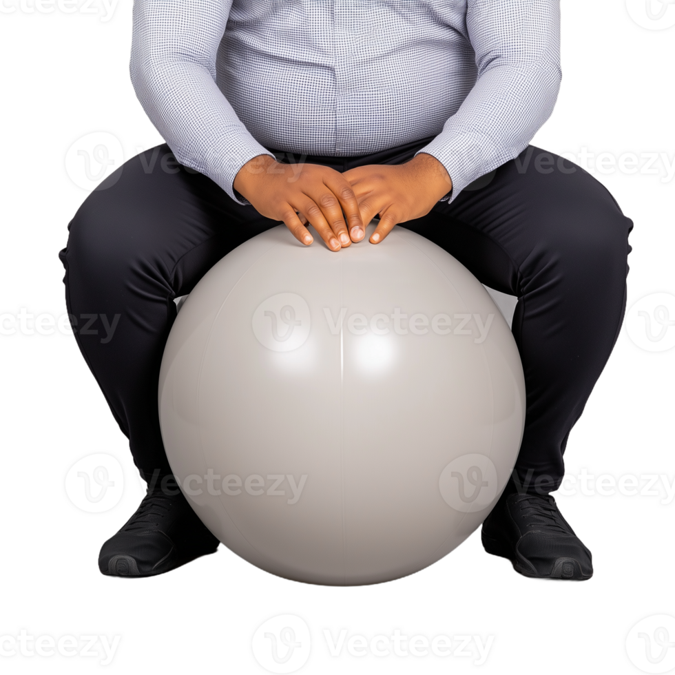 Person sitting on a stability ball for balance and fitness exercise on a transparent background png