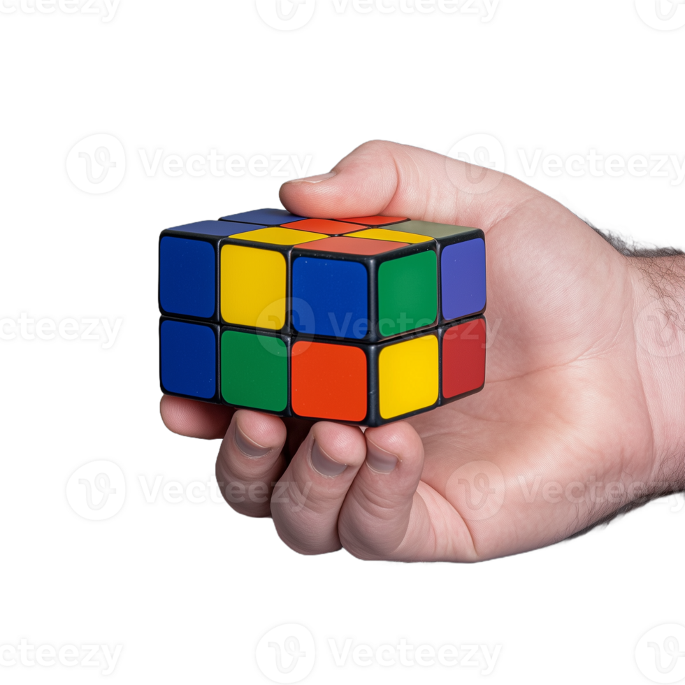 main en portant une coloré puzzle cube à vitrine intelligence et problème résolution sur une transparent Contexte png