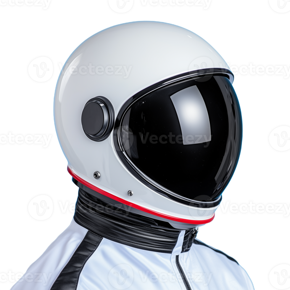 Side view of astronaut helmet with reflective visor on transparent background, showcasing modern space exploration gear png