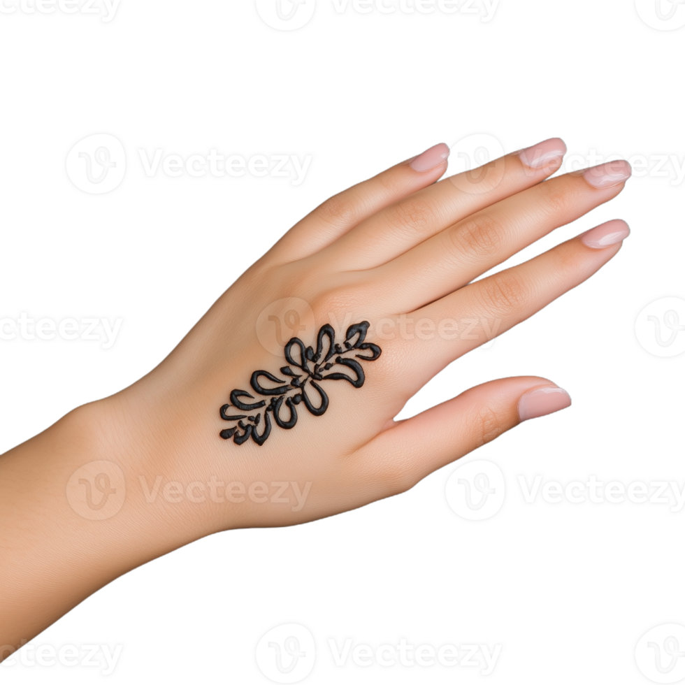 Close-up of a hand with intricate henna design showcasing artistic expression on transparent background png