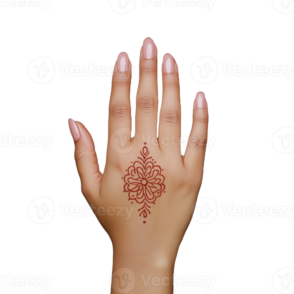 Elegant henna design on a hand with a transparent background showcasing intricate floral patterns and a soothing aesthetic png