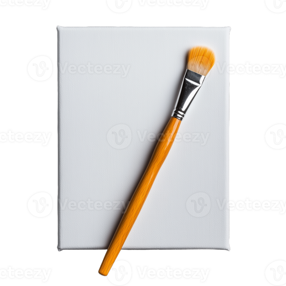 Clean art composition with a blank canvas and a paintbrush on transparent background png