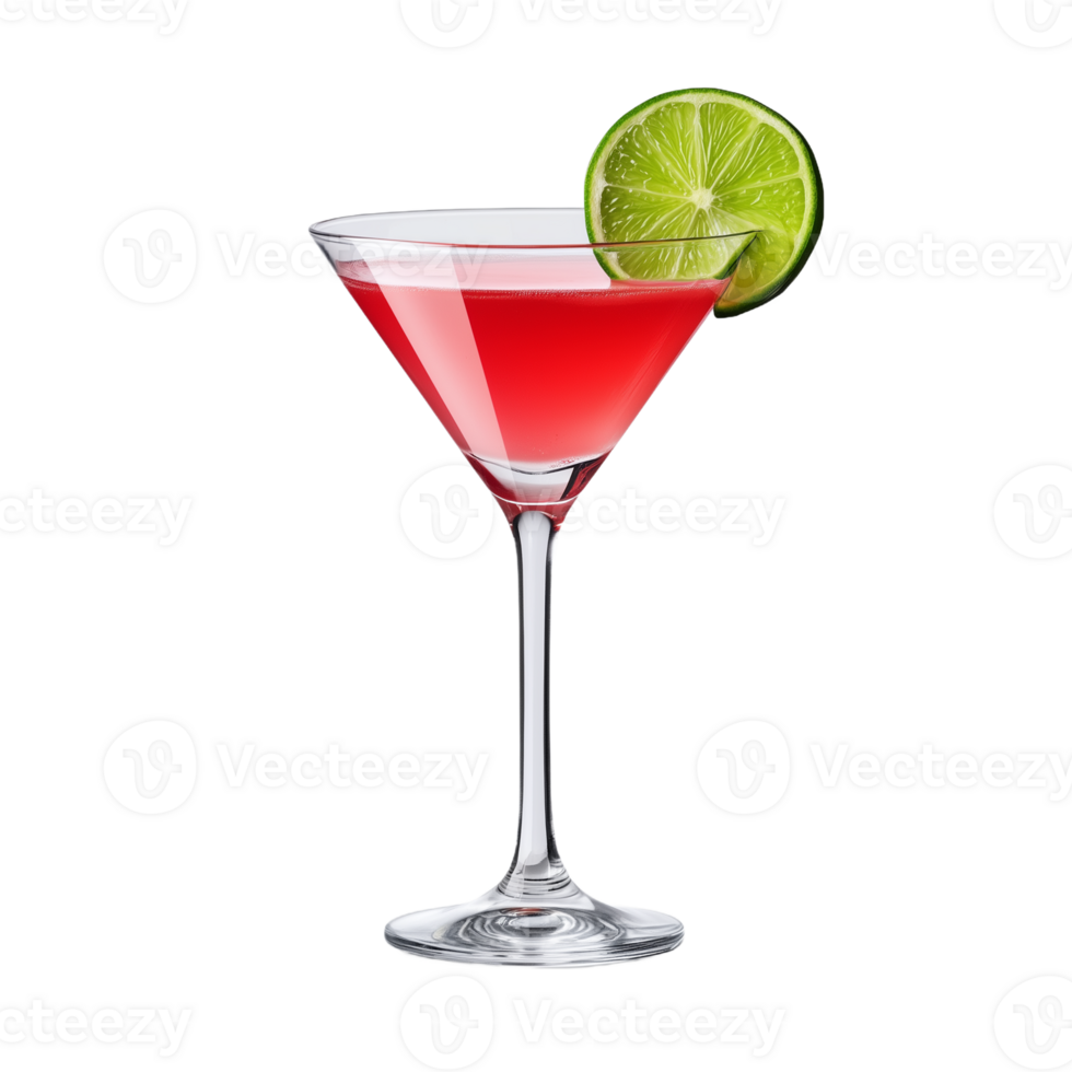 Refreshing cocktail in martini glass with lime garnish on transparent background png