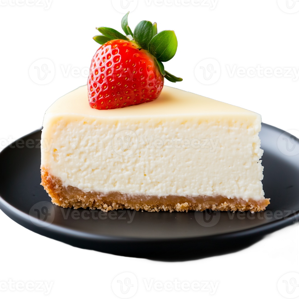 köstlich Käsekuchen Scheibe mit Erdbeere auf transparent Hintergrund png