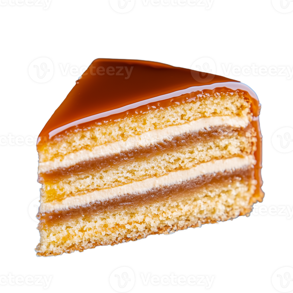 Delicious caramel layer cake on a transparent background slice png