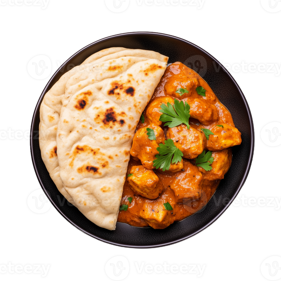 Delicious Indian curry with naan on a transparent background png