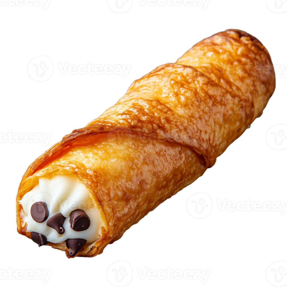 Delicious crispy cannoli filled with creamy ricotta on transparent background png