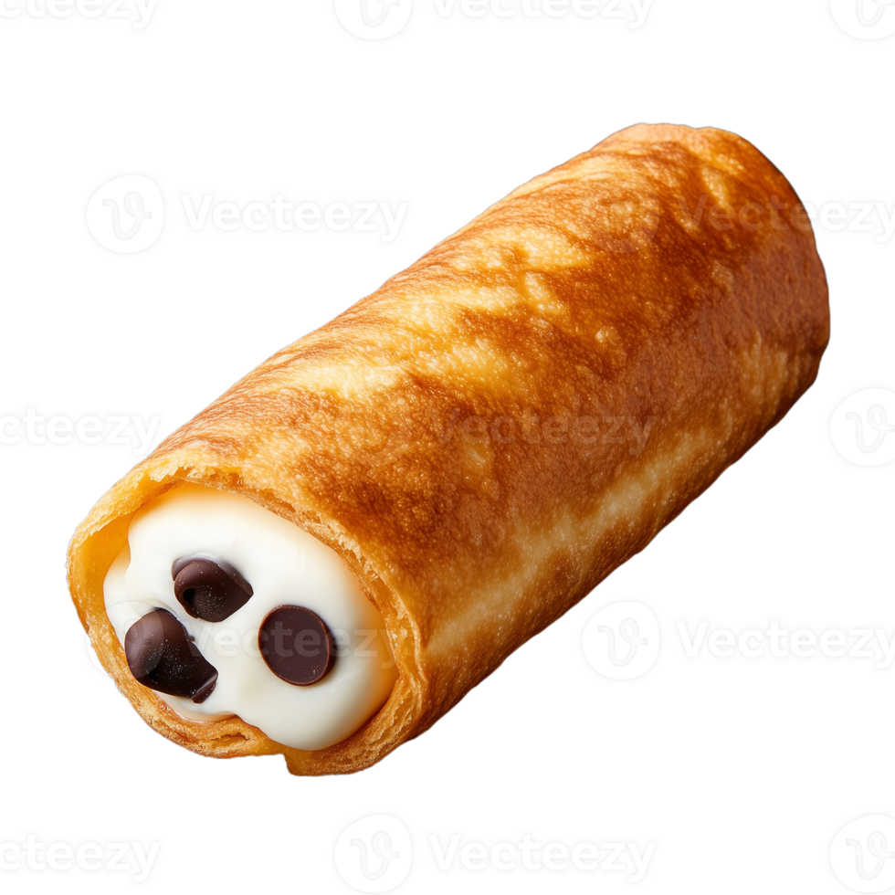 Delicious ricotta filled cannoli with chocolate chips on transparent background png