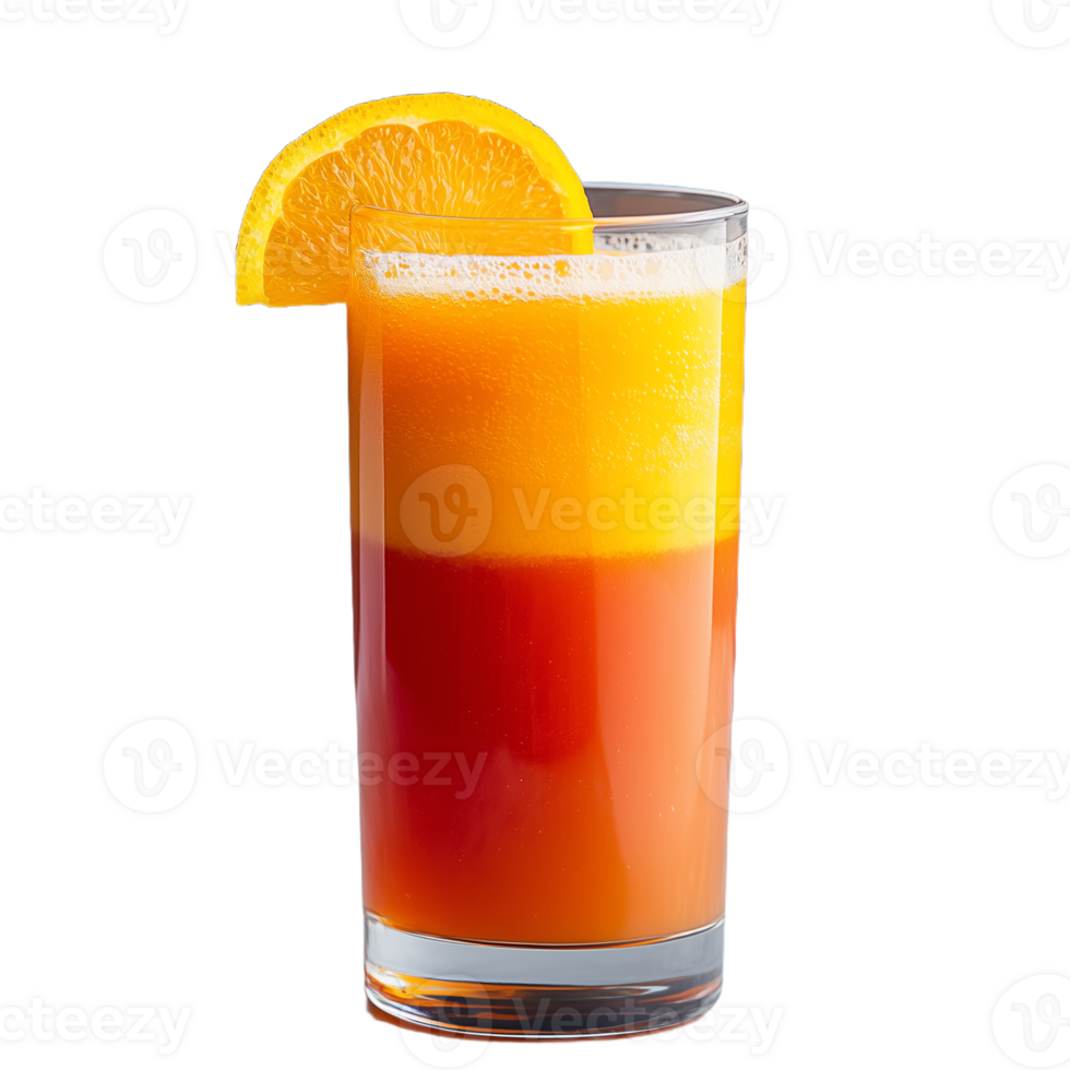 Refreshing sunrise cocktail with orange garnish on transparent background png