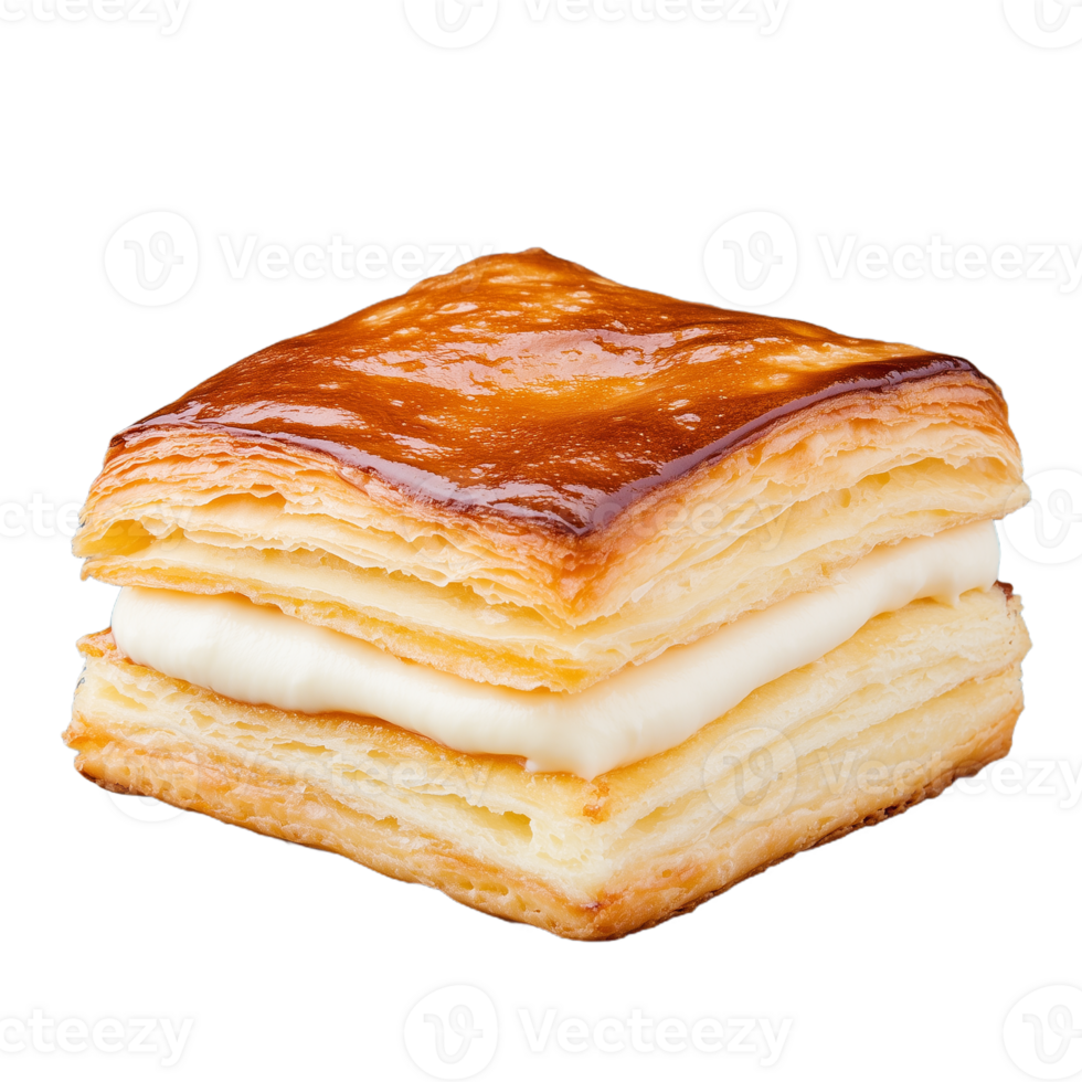 Delicious puff pastry with creamy filling on transparent background png