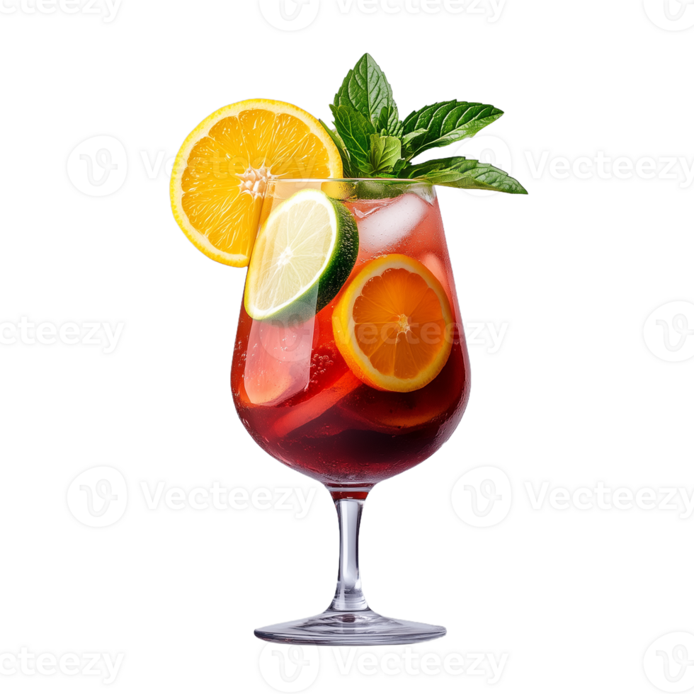 Refreshing summer cocktail with citrus slices and mint png