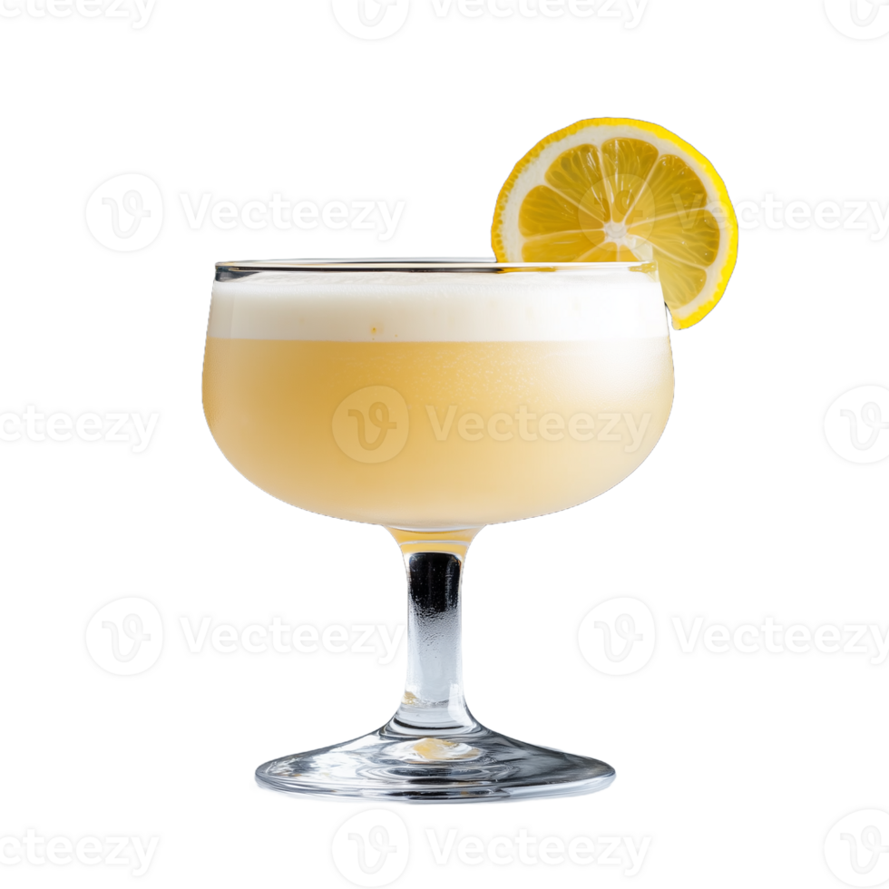Refreshing lemon cocktail with frothy top on transparent background png