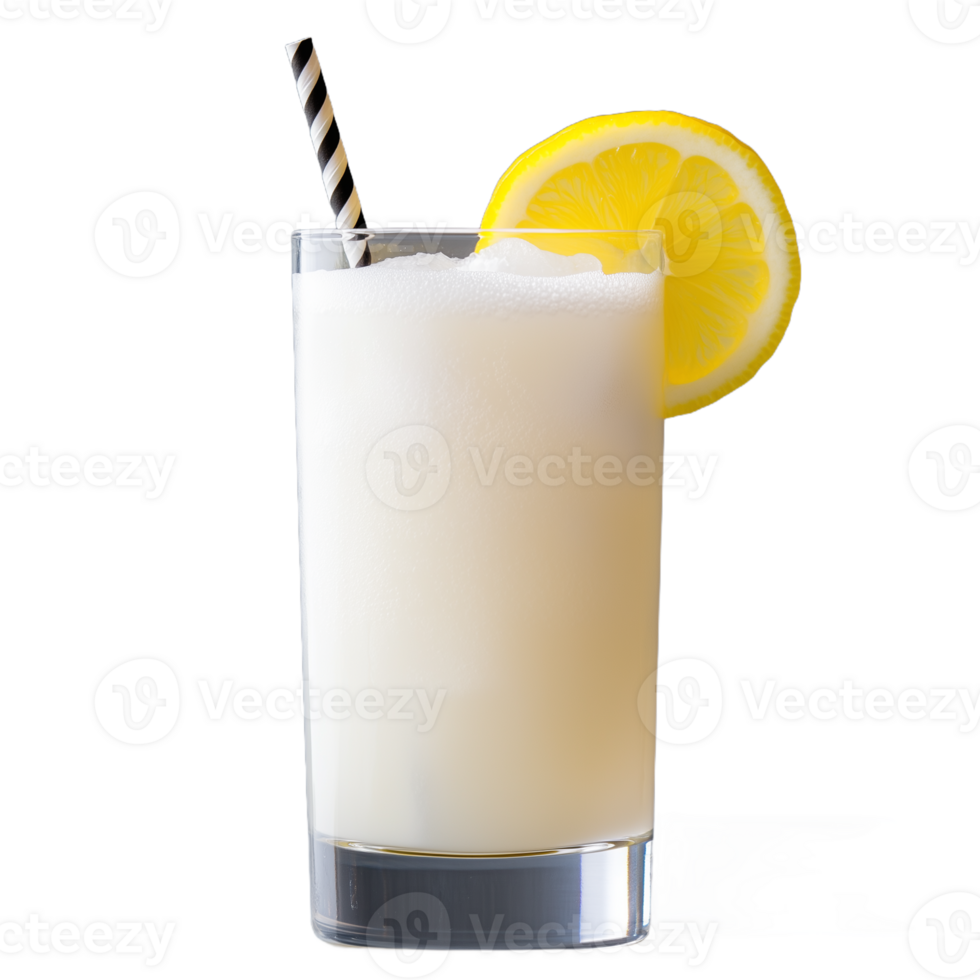 Refreshing lemon beverage in a glass with a straw and slice png