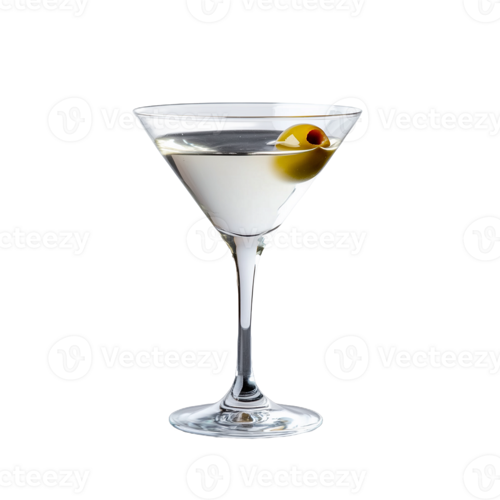 Classic martini cocktail with olive on transparent background png