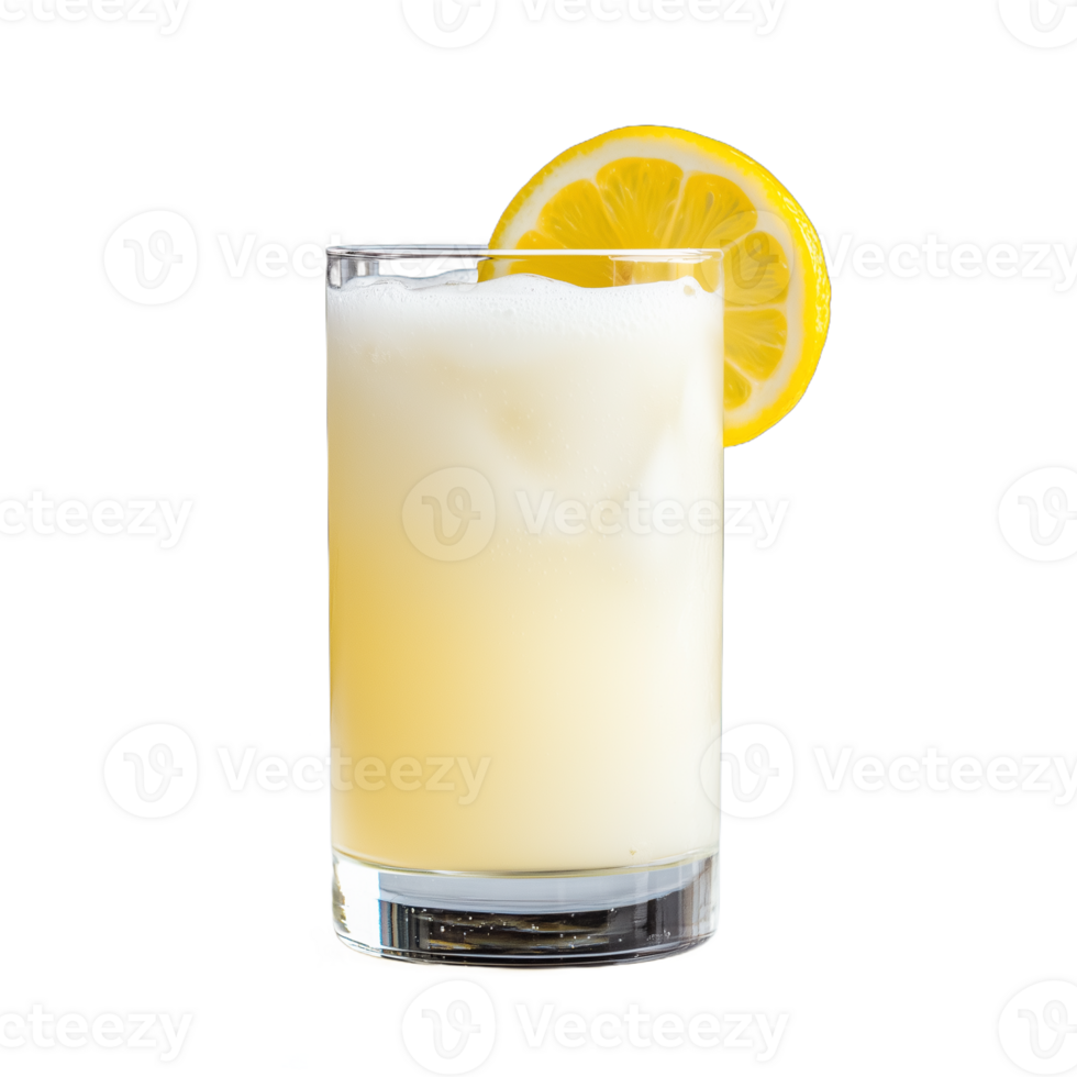 Refreshing lemon cocktail in glass with foam and lemon slice png