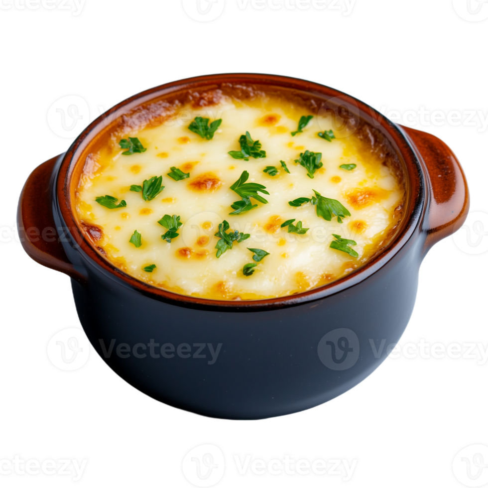 Delicious cheesy baked dish with parsley on transparent background png