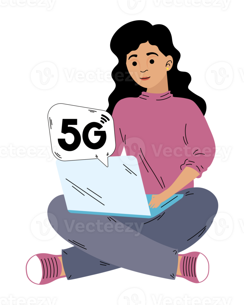 5G woman with internet png