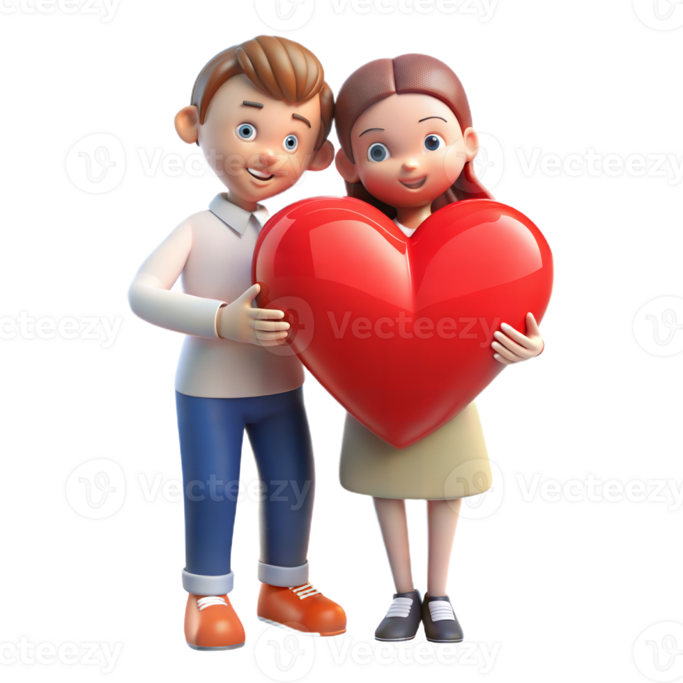 3D couple holding heart on transparent background, symbolizing love and unity. png