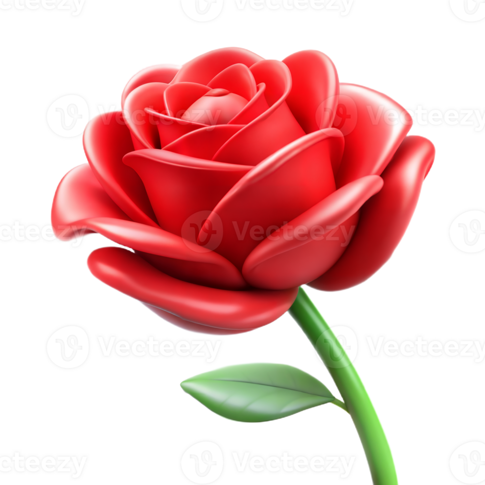 Single Red Rose With Green Stem And Leaf png