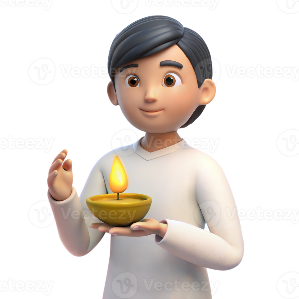 A cartoon boy holding a lit candle, symbolizing hope and light in the darkness. png