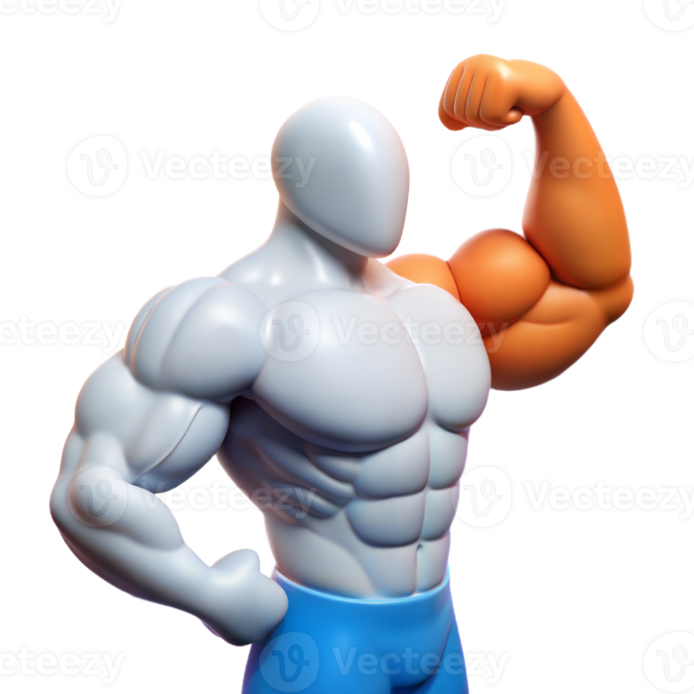 Muscular Cartoon Figure Flexing Bicep With One Orange Arm png