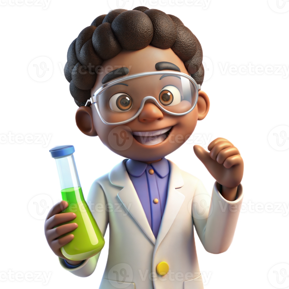 A cartoon black man in a lab coat holding a test tube. png