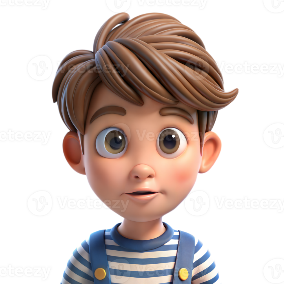 3D Render Cartoon Child Looking Up With a Curious Expression png