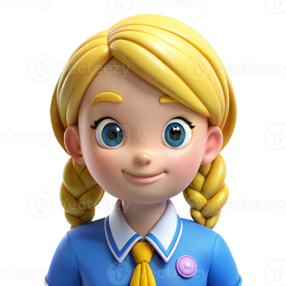 Smiling Blonde Girl Cartoon Character Wearing Blue Uniform png