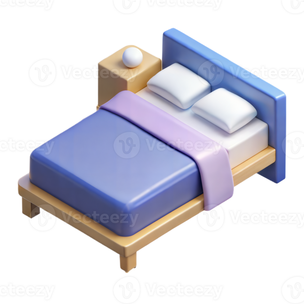 Isometric 3D image of a bed on a transparent background png