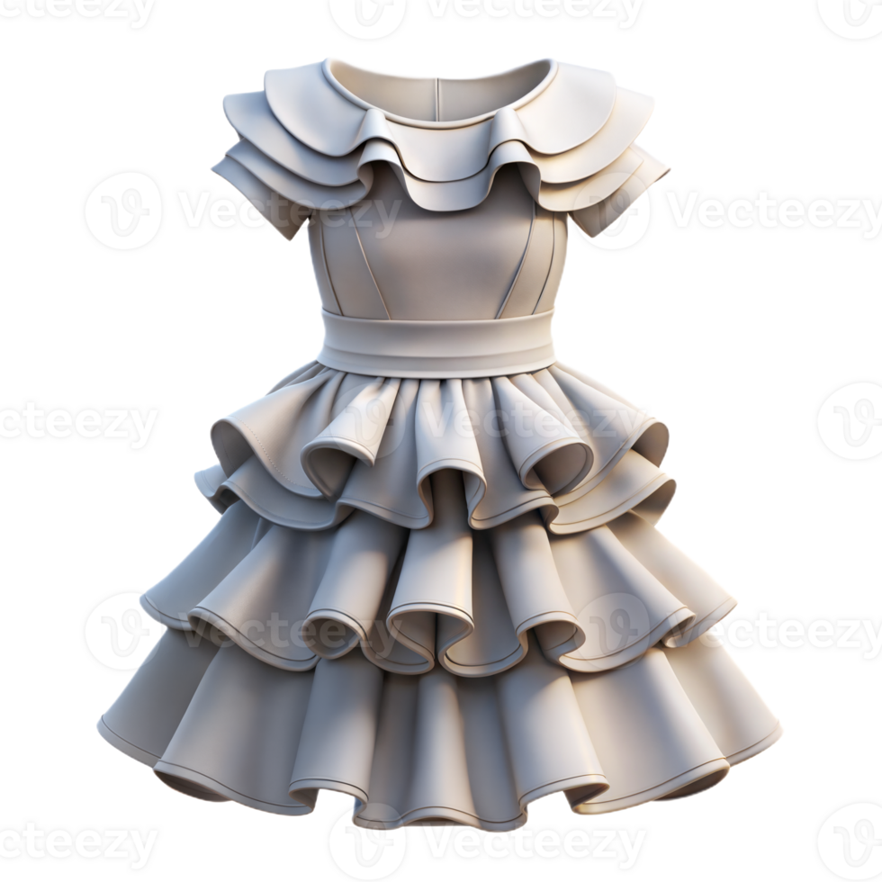 White Ruffled Dress With Short Sleeves and Layered Skirt png