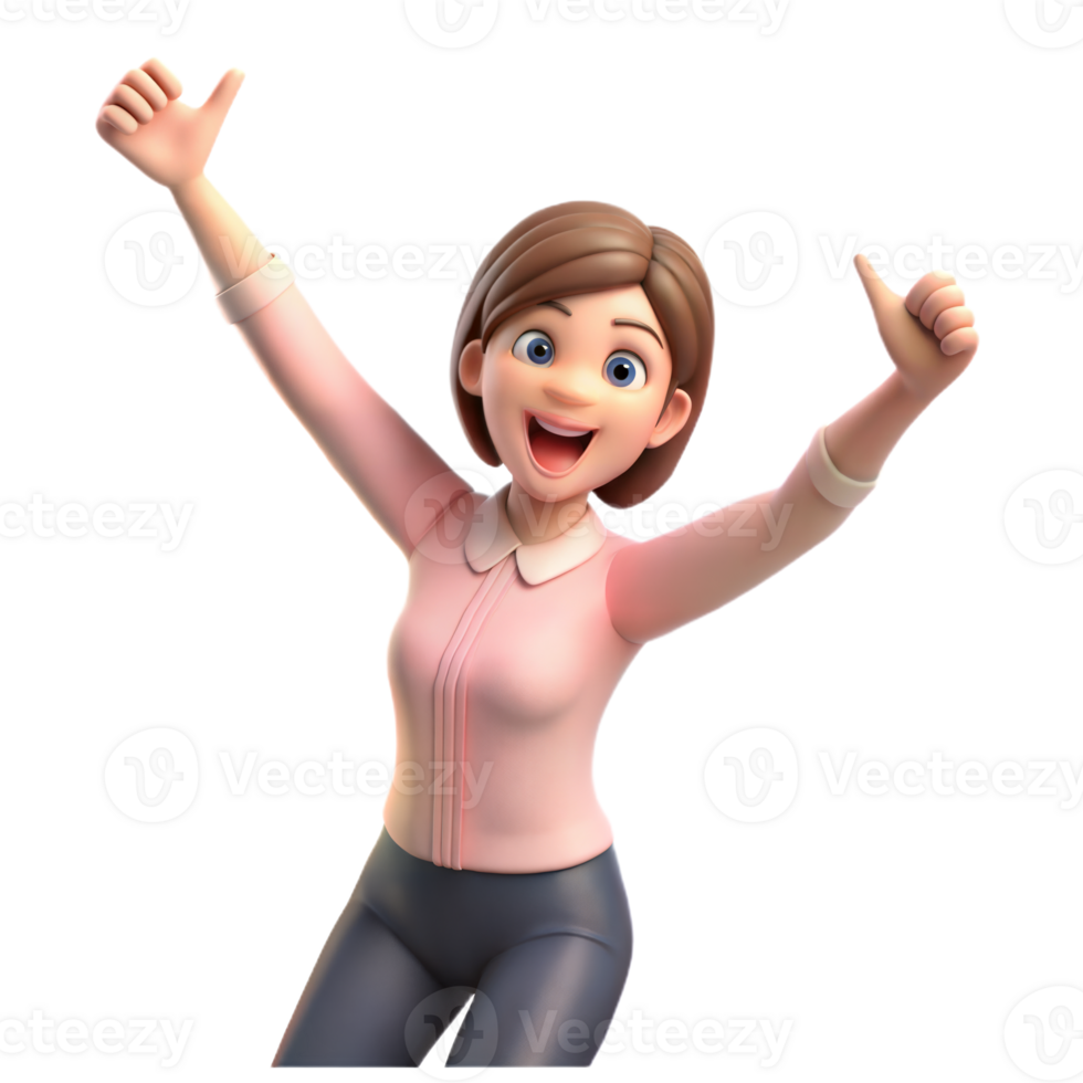 A woman with her hands raised in the air, expressing joy and celebration. png