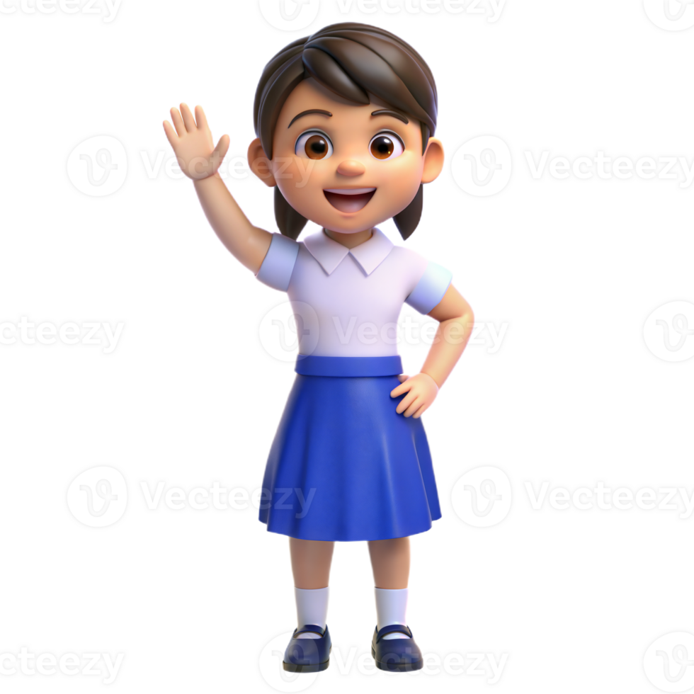 3D Rendered Girl in School Uniform Waving Hello png