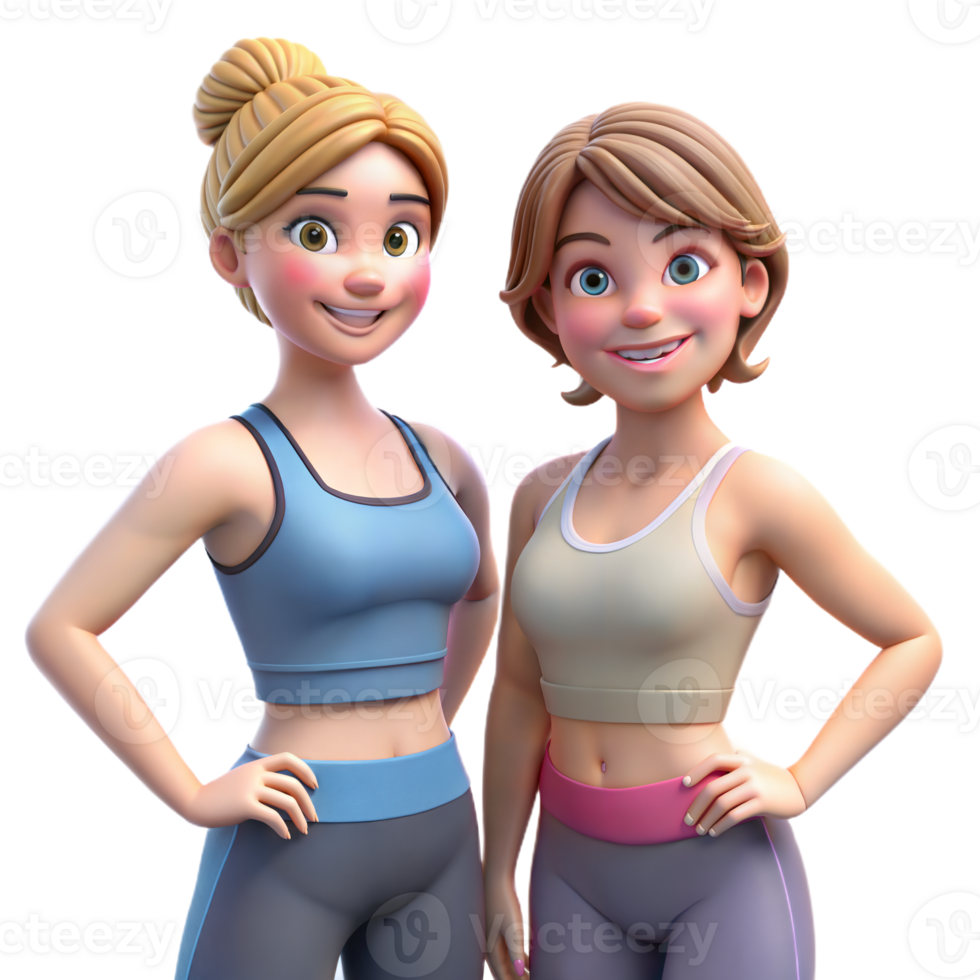 Two Smiling Female Cartoon Characters Dressed In Athletic Wear png