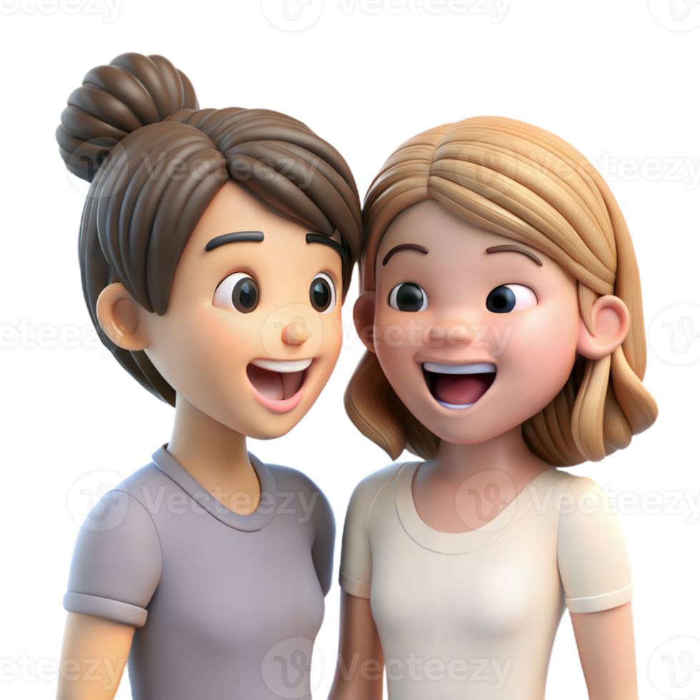 Two Animated Girls Smiling and Looking at Each Other png