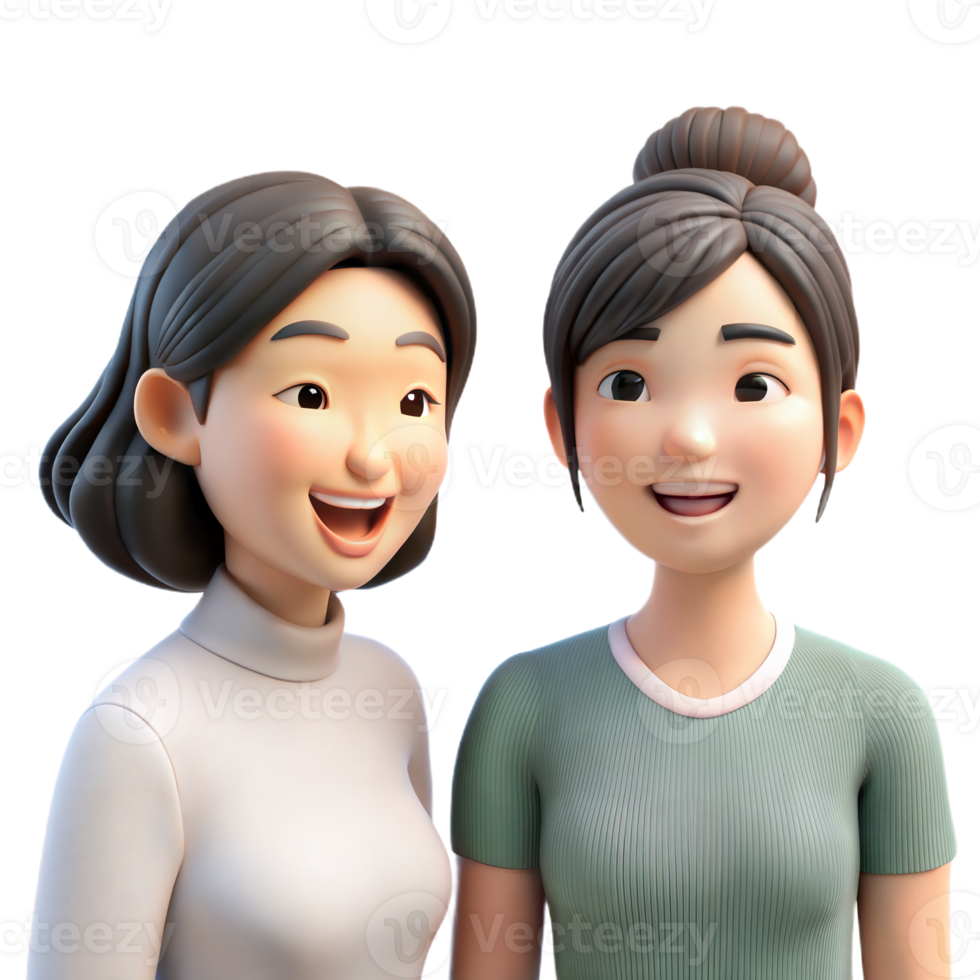 Two Animated Women Smiling and Looking at Each Other png