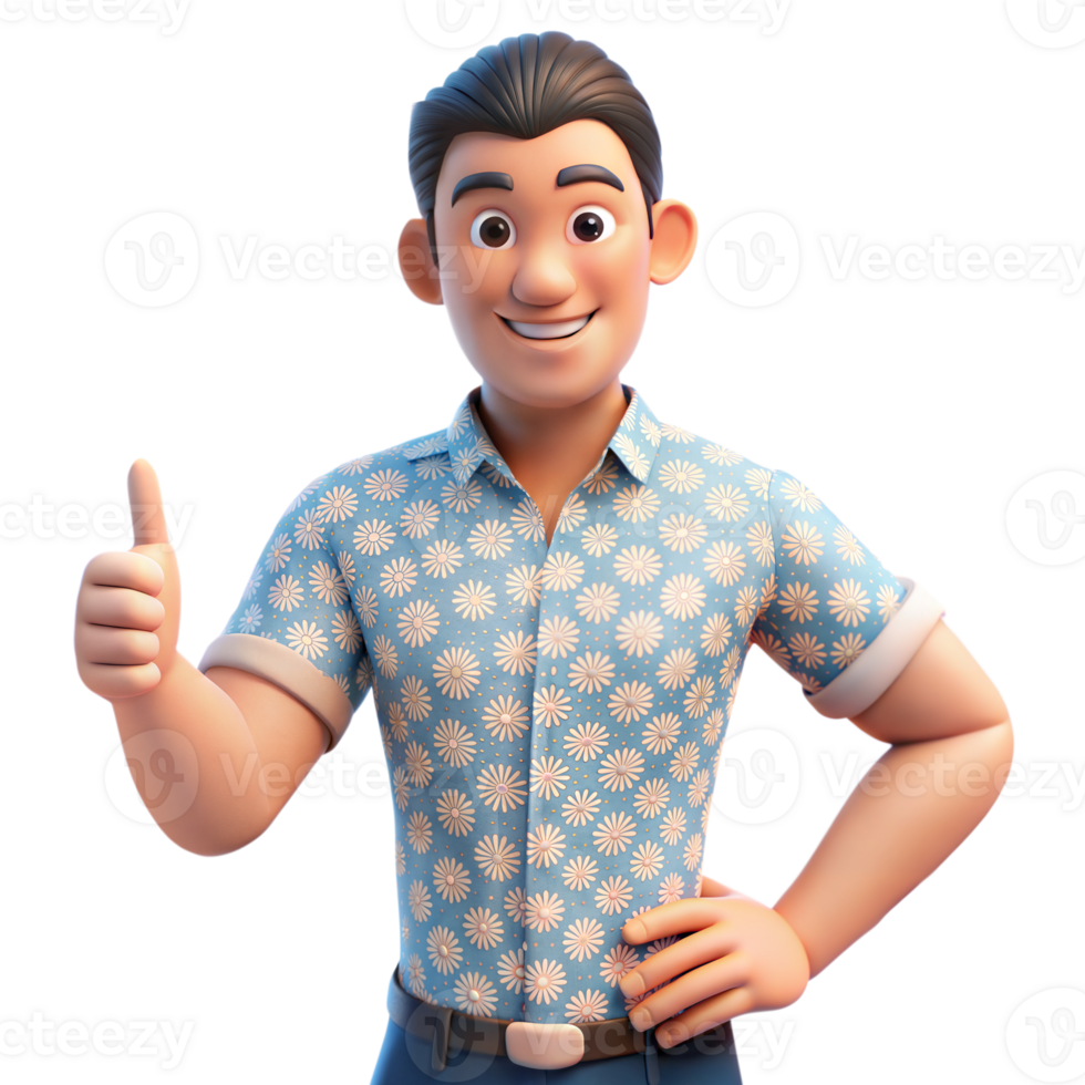 Smiling Cartoon Man Giving Thumbs Up in Floral Shirt png