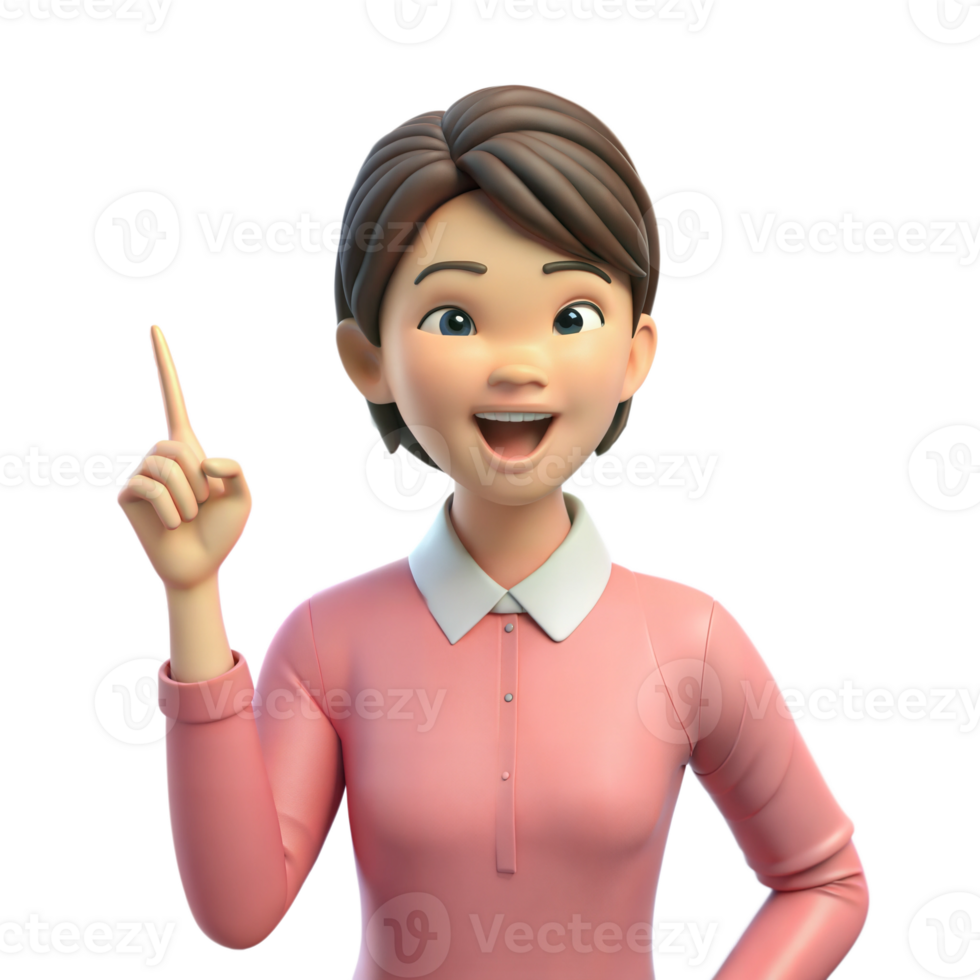 Smiling Cartoon Woman Pointing Up With Her Right Index Finger png