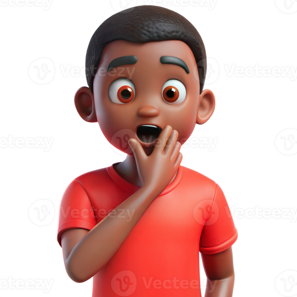 Surprised Black Cartoon Boy With Open Mouth and Hand on Cheek png