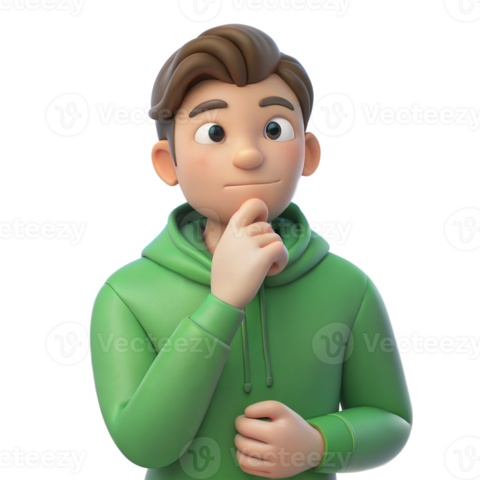 3D Rendered Man Thinking With Hand on Chin png