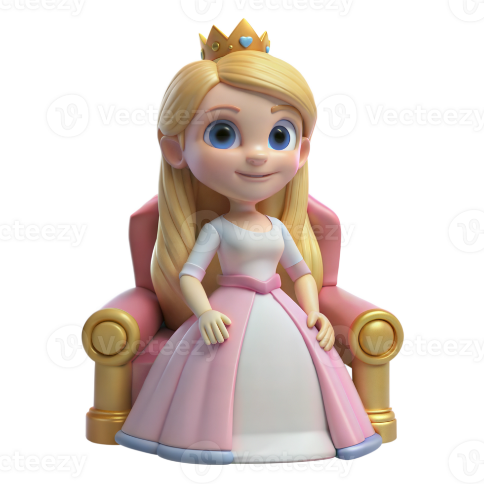 Smiling Cartoon Princess Sitting on a Throne png