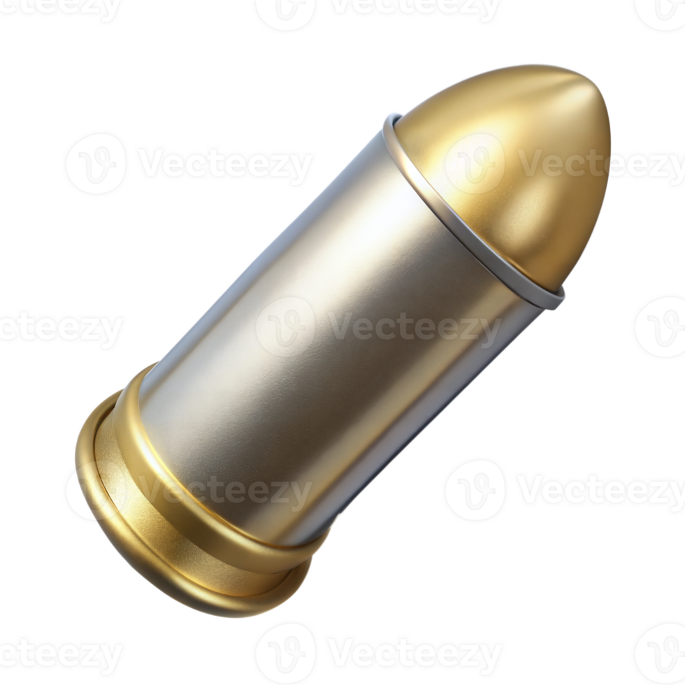 A Single Gold and Silver Bullet Isolated on a Transparent Background png