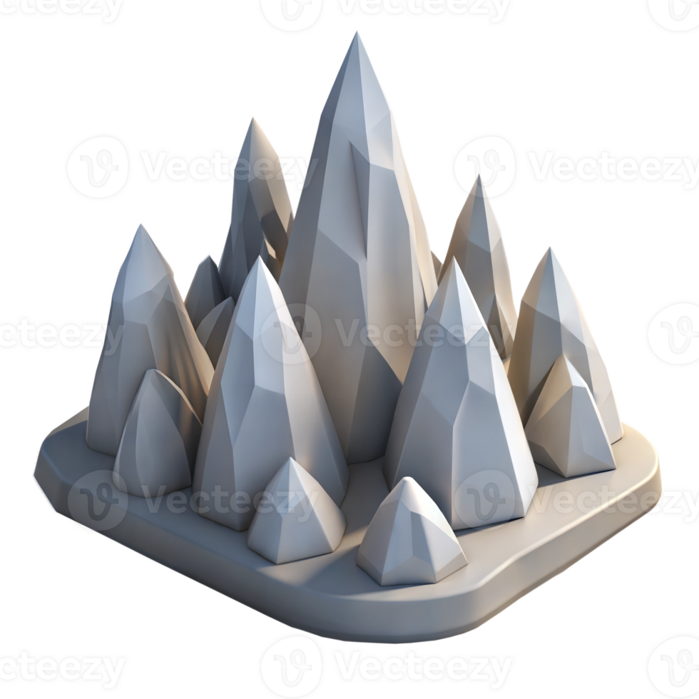 3D Rendered Mountain Range With Geometric Shapes png