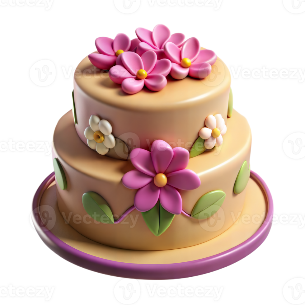 Two-Tiered Floral Cake With Pink Flowers png