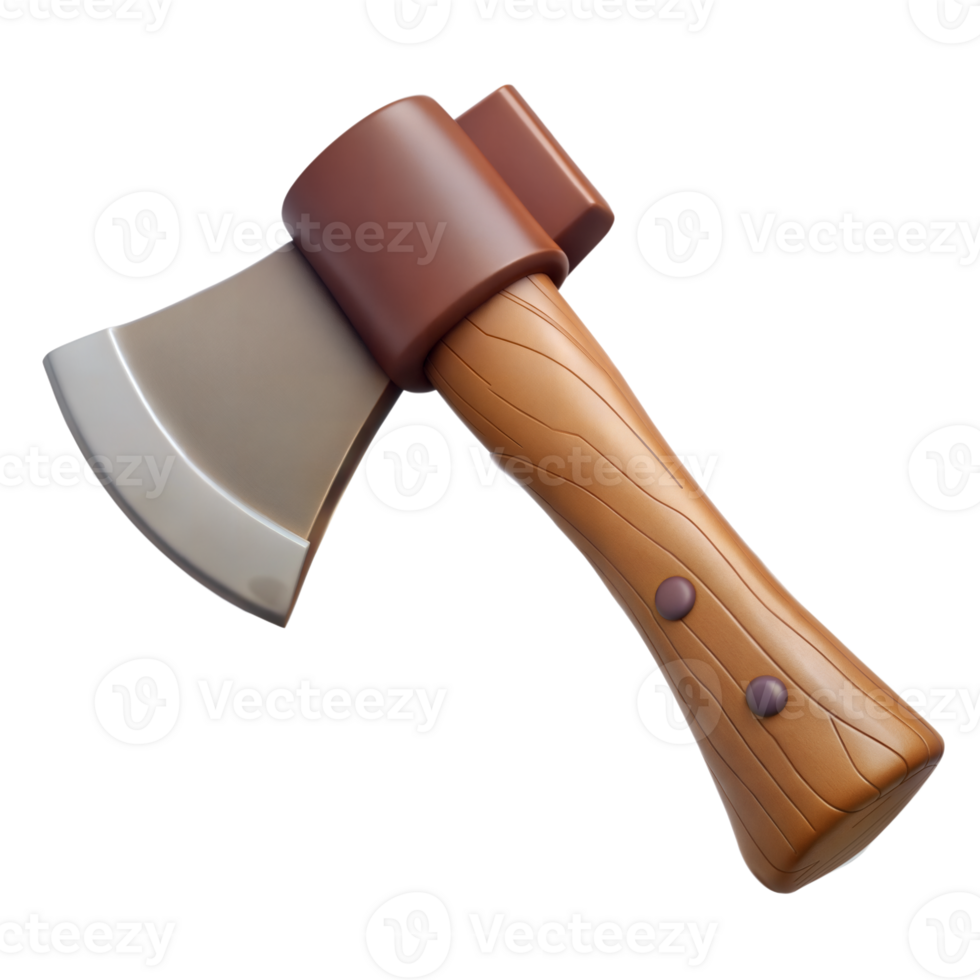 3D Render of a Cartoon Wooden Axe With a Brown Handle png