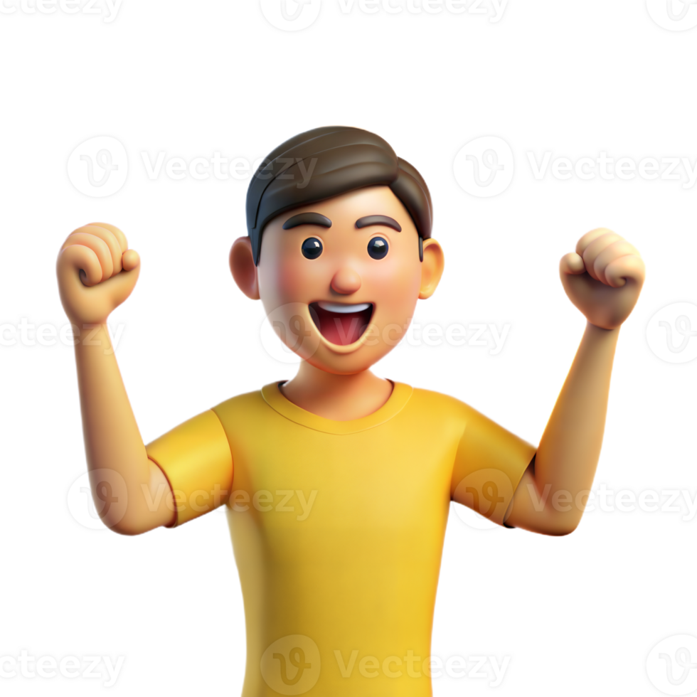 Happy 3D Cartoon Boy Character With Arms Raised in Celebration png