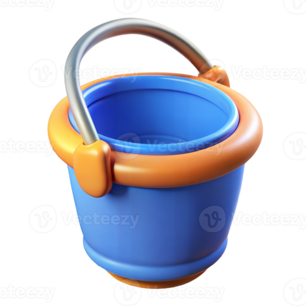 3D Rendered Blue Plastic Bucket With Orange Trim And Metal Handle png