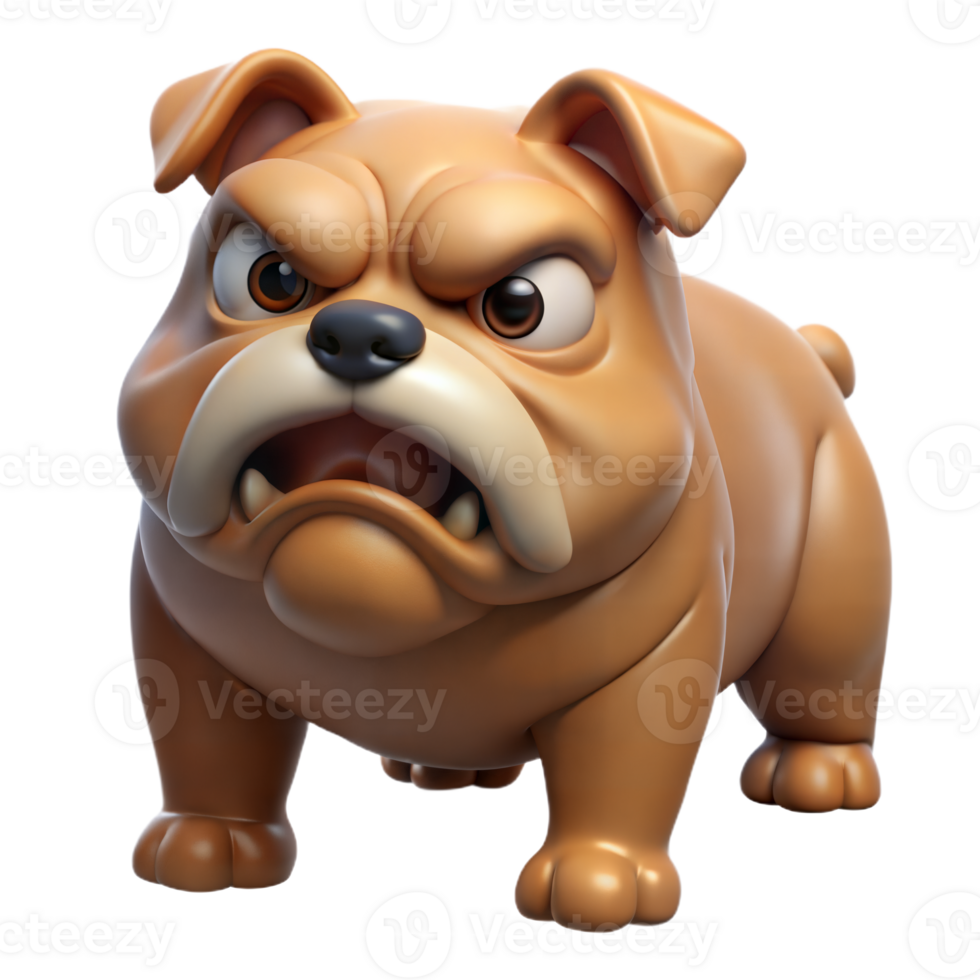 3D Rendered Cartoon Bulldog With Aggressive Expression png