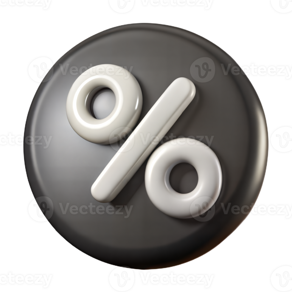 3D Rendered White Percent Sign On Black Circle png
